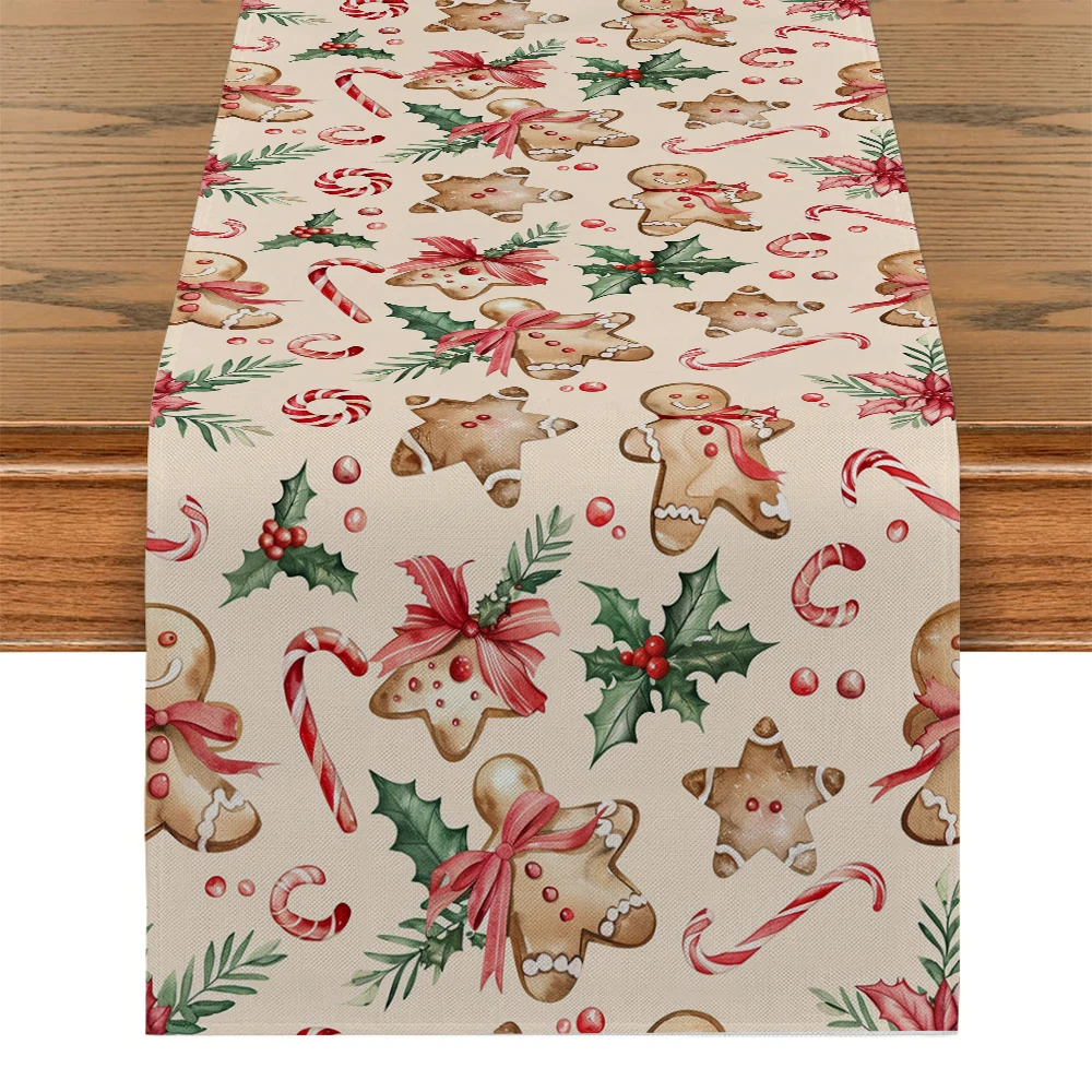 Christmas Gingerbread Cartoon Table Runners Dresser Table Decor Reusable Kitchen Dining Table Runner Party Decor