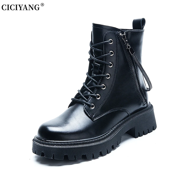 

CICIYANG Marton Boots Women Genuine Leather Platform 2024 Autumn New Lace-up Ankle Boots Warm Fluff Lining Short Boots Winter