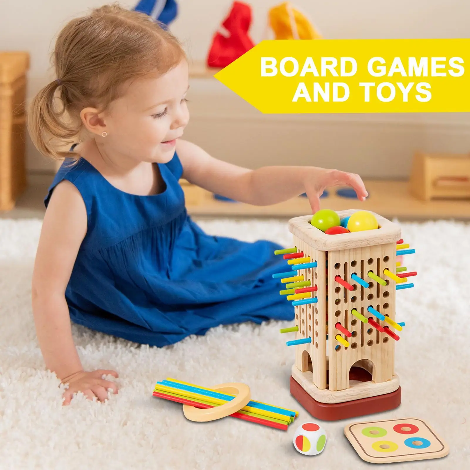 Juguete educativo de matemáticas Montessori para niños, juego de torre de palo de madera con palos, dados, palo de desarrollo de habilidades motoras