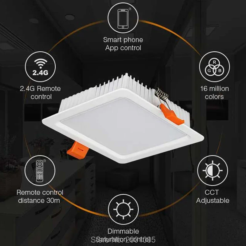 9W kwadratowa lampa LED FUT064 wbudowana lampa sufitowa AC 110V 220V wewnętrzna inteligentna dioda LED Panel oświetleniowy can 2.4GHz RF