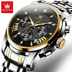 OLEVS orologio al quarzo da uomo Top Brand orologi in acciaio inossidabile orologio sportivo impermeabile per uomo cronografo con fasi lunari orologi da polso