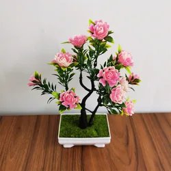 Artificial Bonsai Small Tree Pot Fake Rose Flowers Potted Ornaments Home Room Table Hotel Wedding Plants Garden Decorations