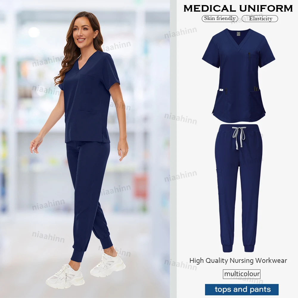 Medizinische Peelings Großhandel Dental Pflege Zubehör Kurzarm Top + Hosen Set OP-Kittel Frauen Atmungsaktive Peeling Spa Uniform – Detail 14
