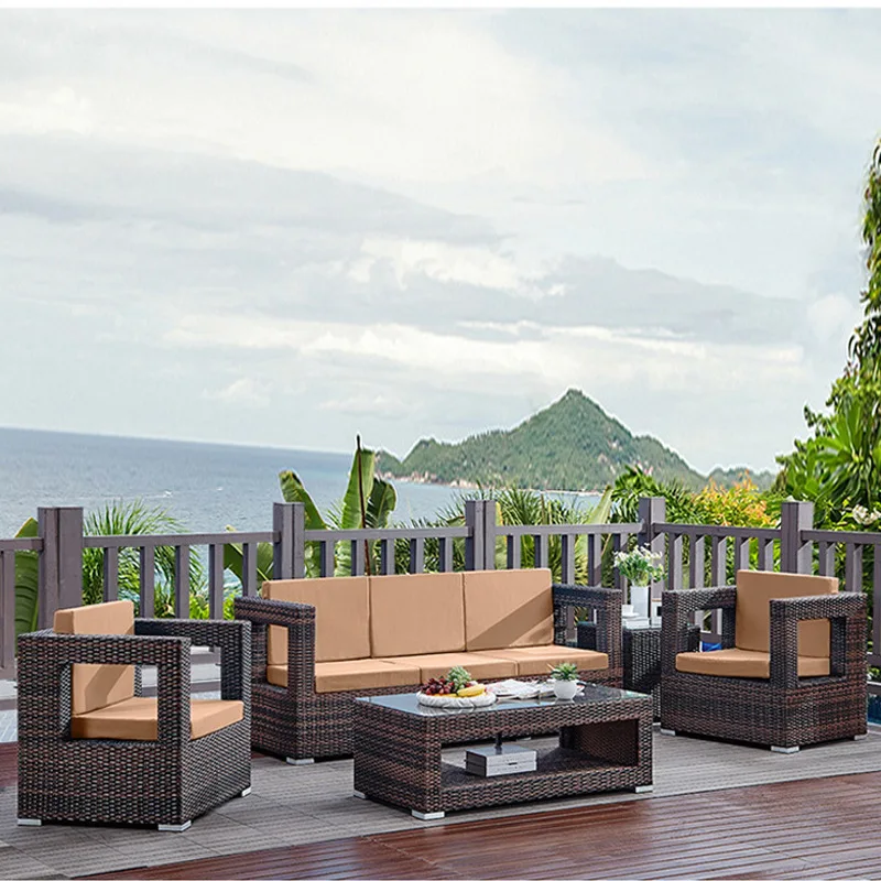 

Outdoor courtyard rattan sofa booth garden terrace villa rattan chair