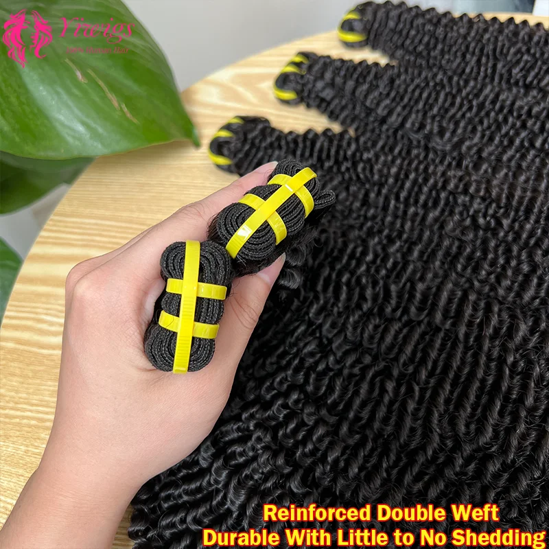 Rambut Ikal Keriting Super Double Drawn Yiwigs, 100% Rambut Asli Manusia, 10-30 Inci, Wig Afro Keriting, Ekstensi Rambut Mentah untuk Menjahit