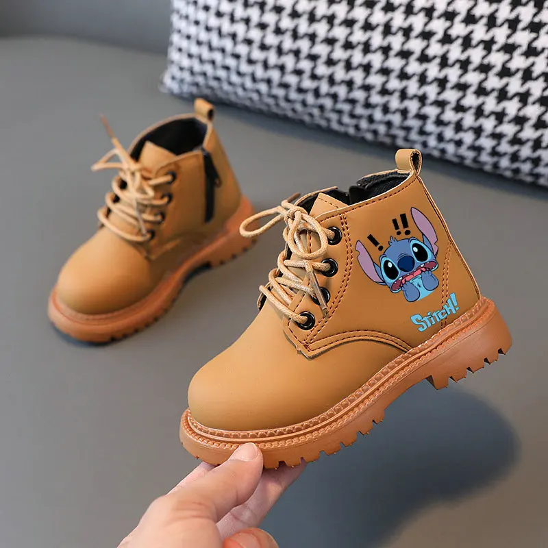 Stitch Kids Boots Spring Autumn Children Ankle Boots Toddler Boys Casual Shoes Anime Cartoon Girl Flat Bottom Boots