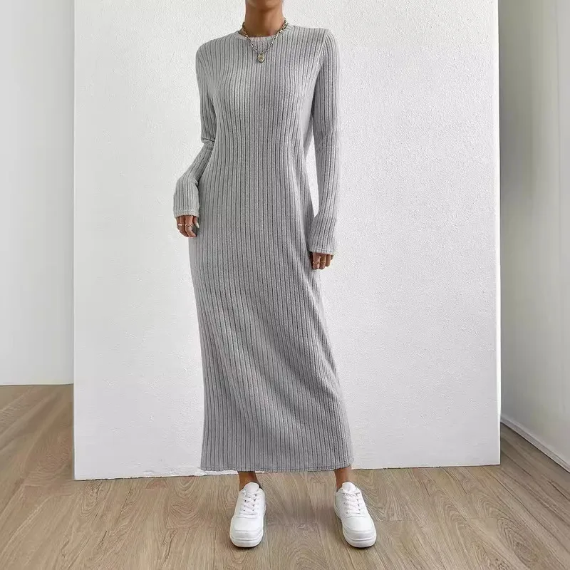 

Women's New Beltless Ribbed Knit T-shirt Dress Women's Loose Leisure Holiday Thickened Commuter Autumn Winter Thermal Dress