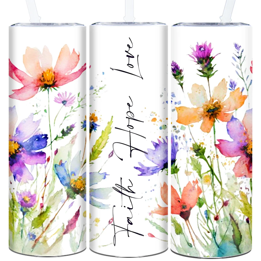 

1Pc Straight Water bottle Straw Lid 20oz 3D Print Flowers Christmas Party Decors Family Holiday Tumblers Christmas Party Gift