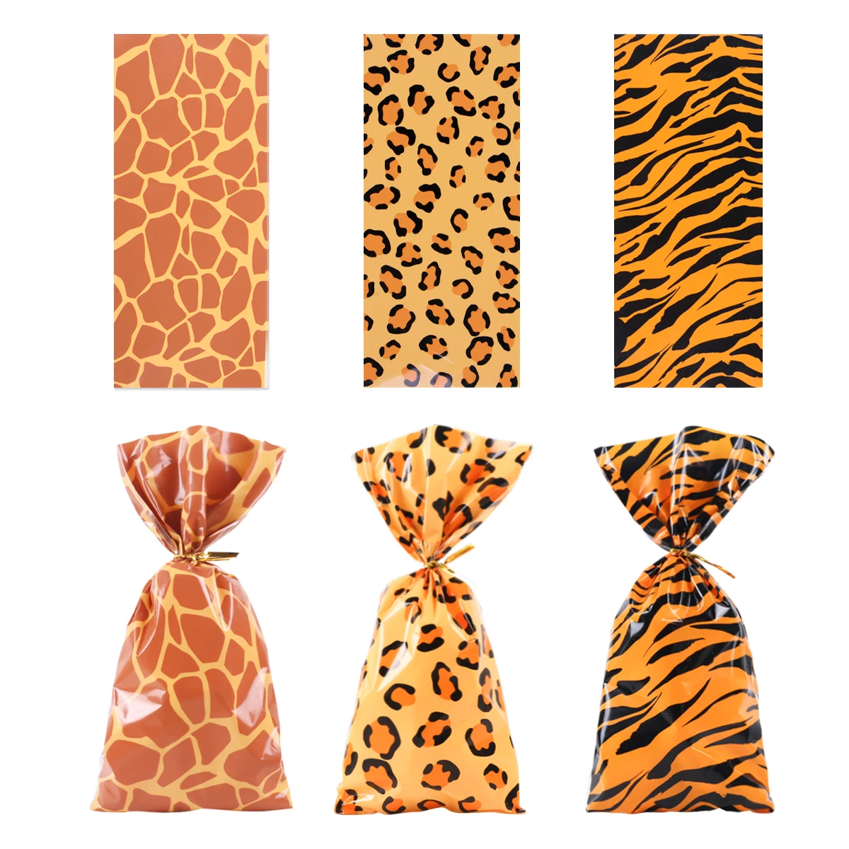 50pcs Jungle Party Decoration Candy Cookies Gift Bags Tiger Leopard Paper Bag Animal Jungle Theme Birthday Party Favors Gift Bag