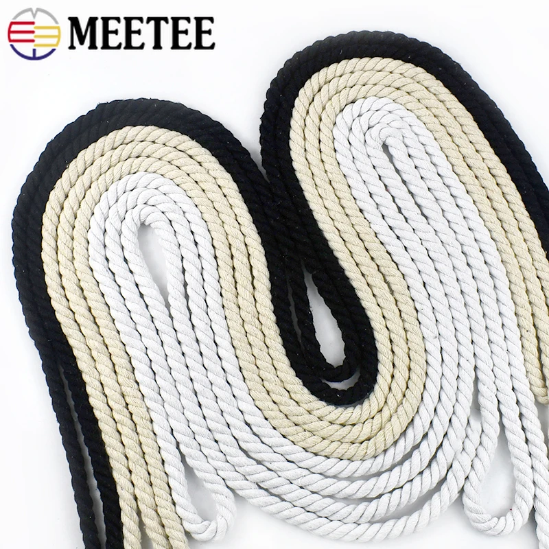 

10/20/50Meters Meetee 8-20mm Durable Cotton Rope for Curtain Decor Twine Cords Bag 3 Shares Twisted Ropes DIY Sewing Accessories