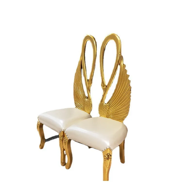 European solid wood carved image chair, first-layer leather swan chair, new high-back chair for high-end clubhouse hotels