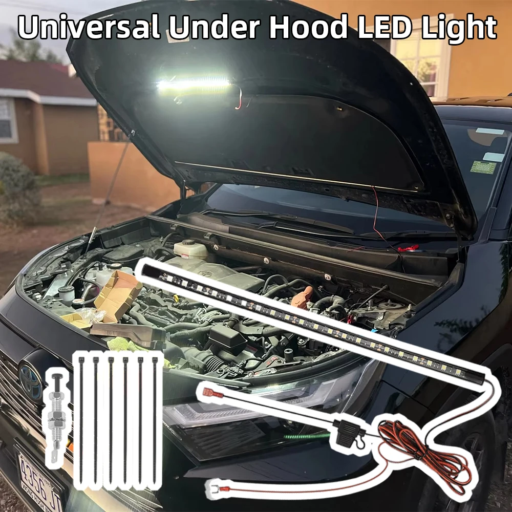 Car Under Hood Engine Repair White LED Light Bar with Auto On/Off Switch Control SUV Pickup Offroad Repair Work Light Universal