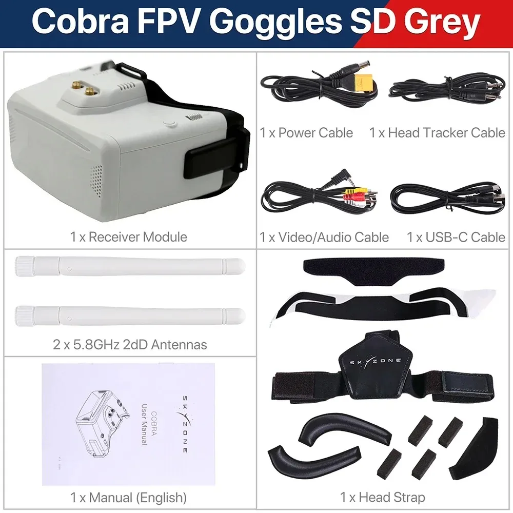 

SKYZONE COBRA SD FPV Goggles 4,3-дюймовый ЖК-экран 800X480 5,8G 48CH Различный приемник Встроенный вентилятор с радиатором для радиоуправляемых дронов