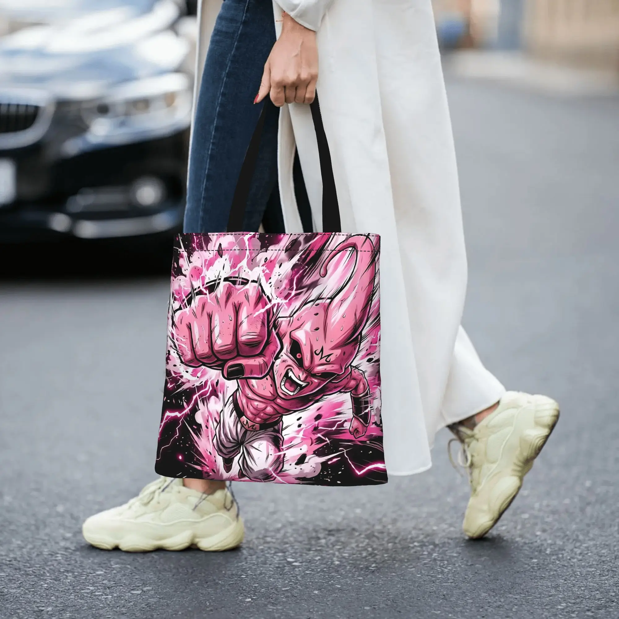 Customized Dragon Ball Majin Buu Energy Fist Fluid Women's Bag Campus Handbag Large Capacity  Canvas Tote Bag Foldable Chic