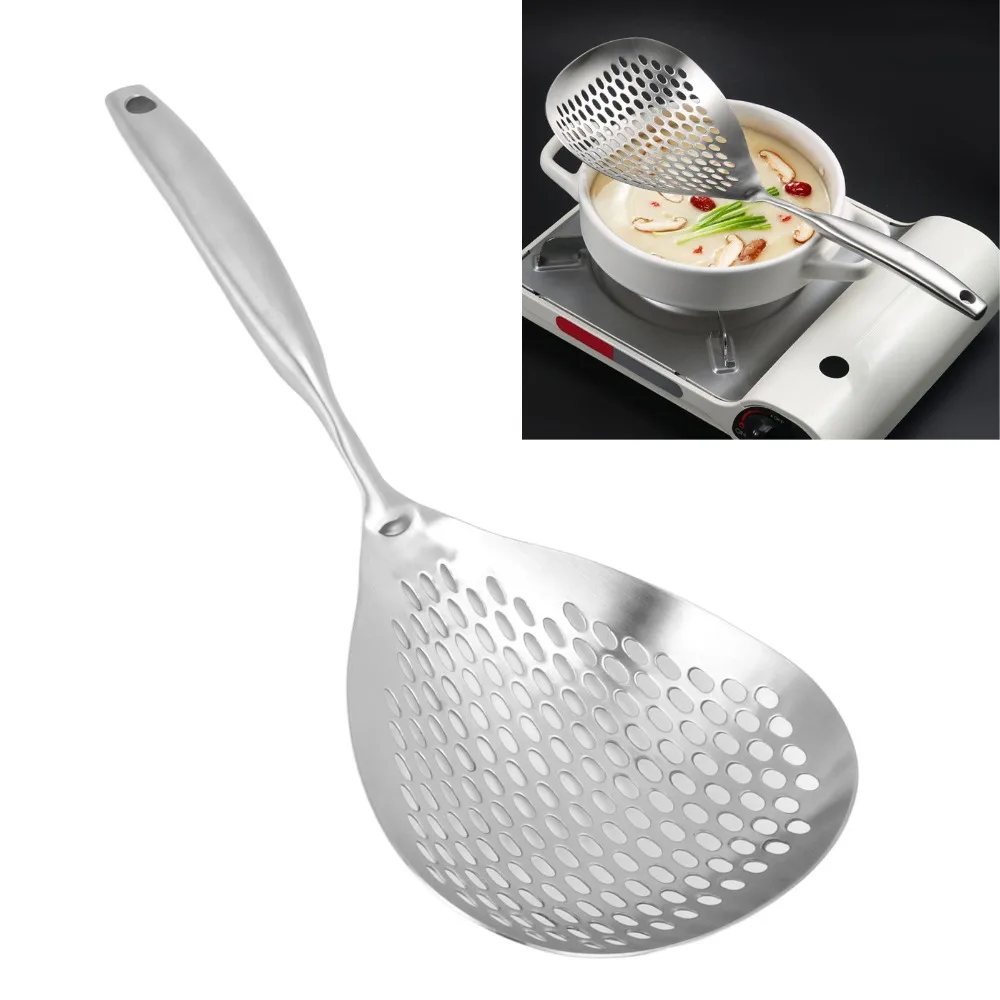 Rustless Steel Soup Spoon Droplet Shaped Scoop Head Anti-scald Handle Cooking Spoon Multi-perforated Smooth Strainer Spoon