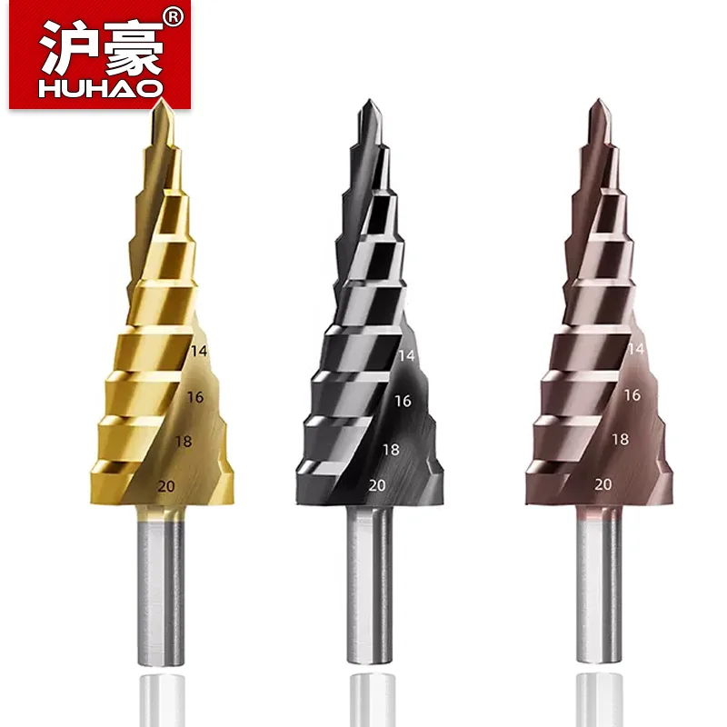 

HUHAO 4 12mm 4 20mm HSS Cobalt Step Groove Drill Bit Spiral Triangle Shank Step Cone Cutting Steel Wood Metal Drilling Tool