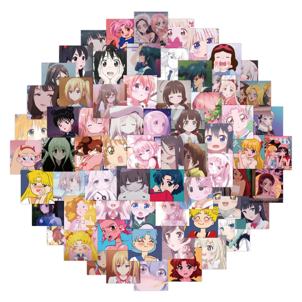 120pcss Non-repeating Random Two-dimensional Female Avatar Cartoon Anime Girl Expression Pack Mobile Phone Case Ipad Sticker