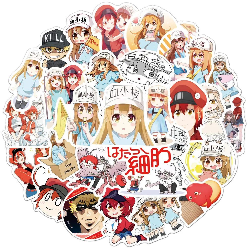 10/30/50pcs  Red Blood Cell Anime Graffiti Stickers Kawaii Creative Cute Kids Toys Diy Scrapbook Luggage Laptop Decal Stickers