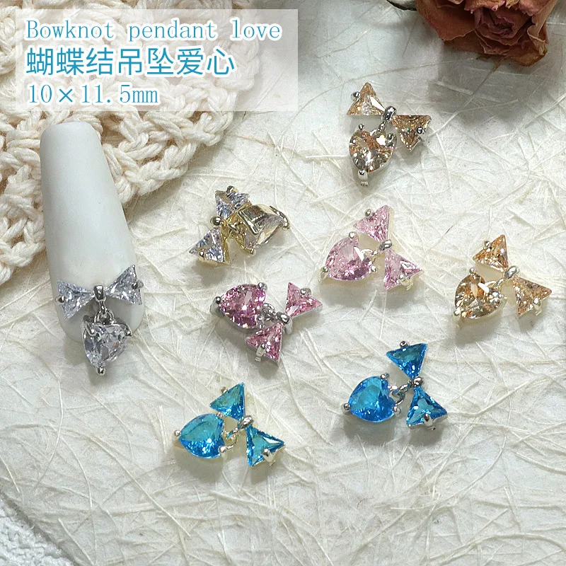 

5Pcs 8 Colors Bowtie Nail Art Designs Charms Quality Sparkle Zircon Jewelry Strass For 10x11.5mm Heart Bow Shaped Charms