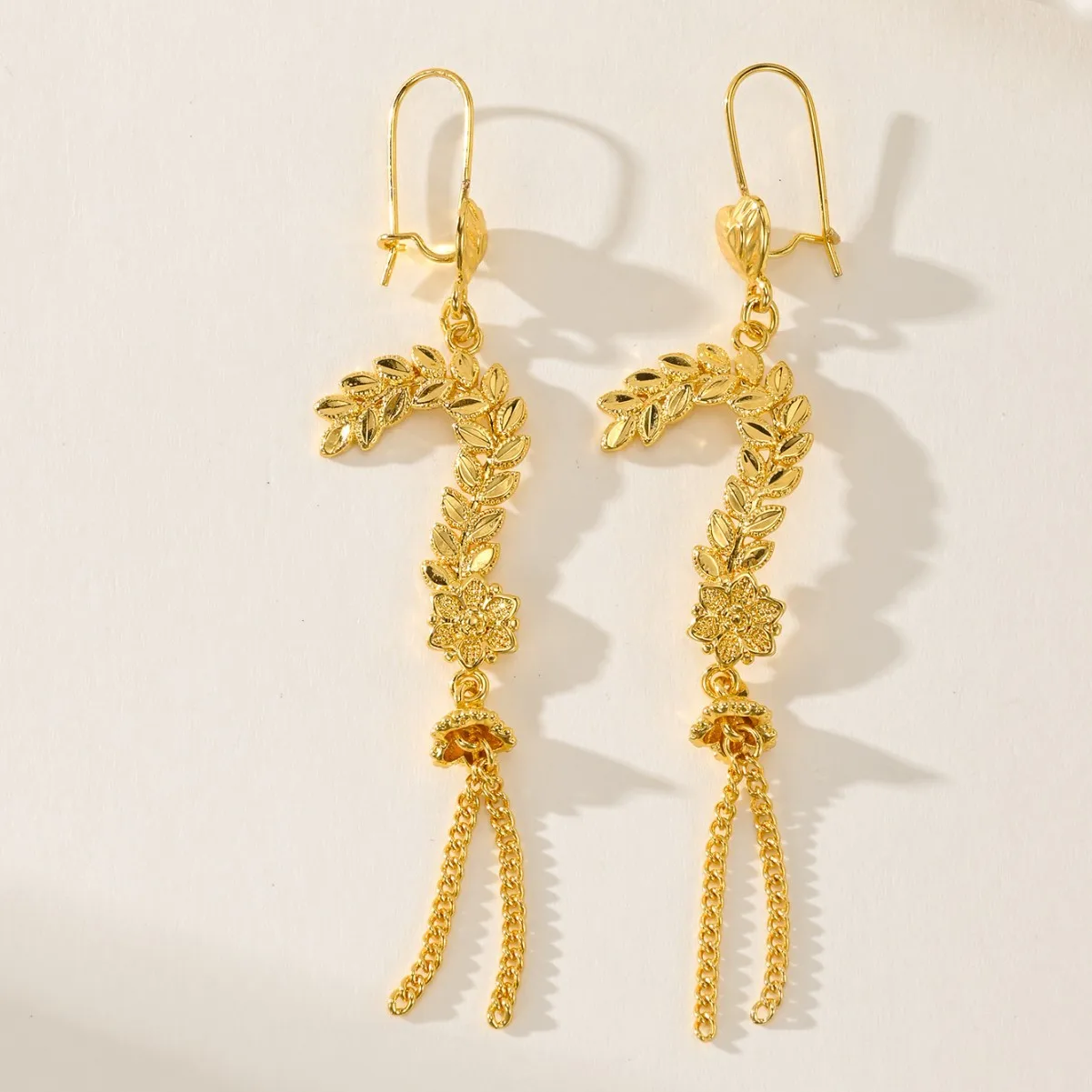 9999 gold high-end style wheat-styled fringed earrings for women, suitable for summer,