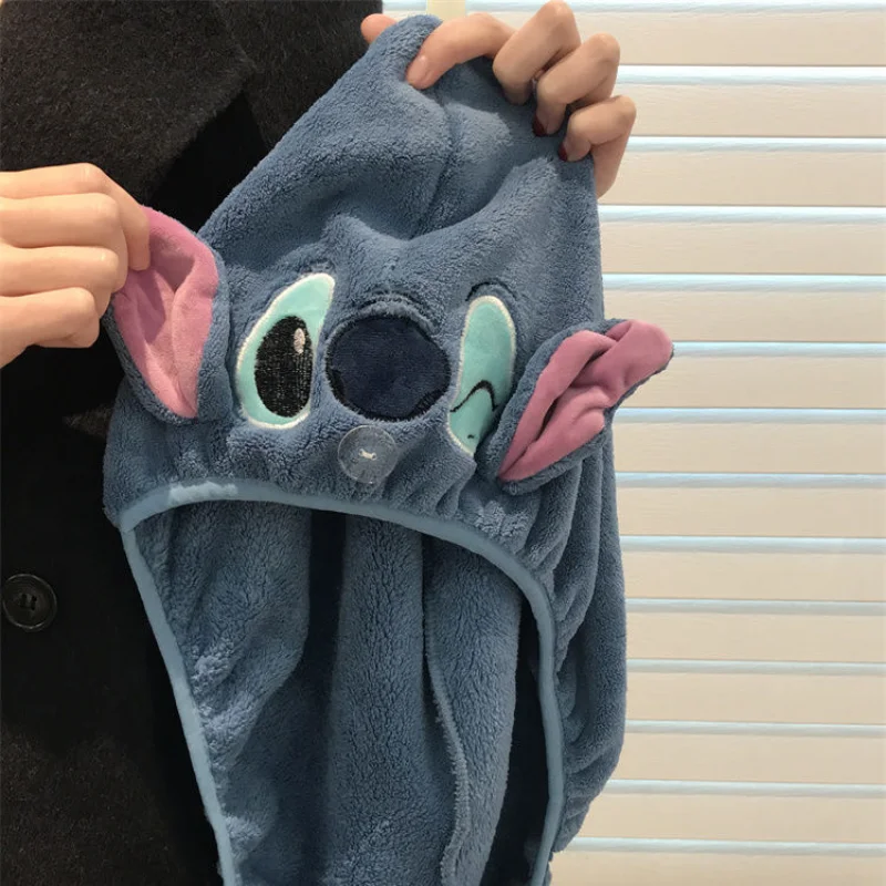 Disney Stitch Dry Hair Towel Women Fashion Coral Velvet Drying Wrap Strong Water Shower Hat Wiping Bath Hats Tool Gifts