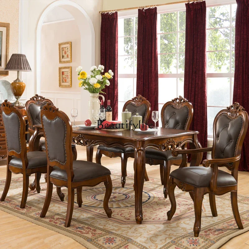 

yj19 American-style Solid Wood Dining Table European-style Rectangular Dining Table Vintage Dining Table
