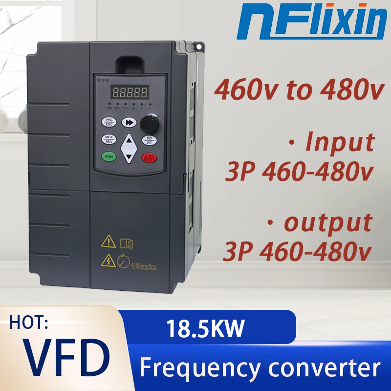 VFD 18.5KW  Variable Frequency Converter Inverter 3-Phase Input 460V-480V 5.5-55KW AC Drive for Fan/Pump Speed Controller