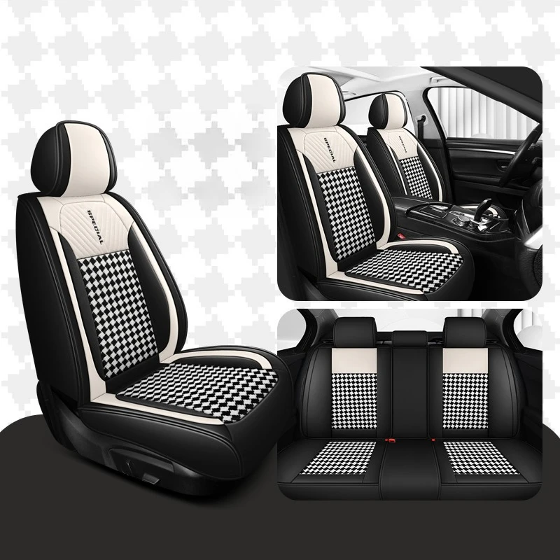 

Universal 5-Piece Car Seat Covers Classic Black White | Breathable Durable Fabric, All-Season Protection for Sedan, SUV, Truck