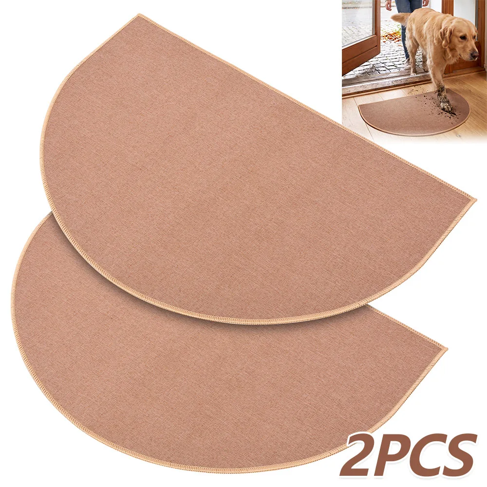 2Pcs Door Mat Half Circle Non Slip Floor Mats Soft Linen Entryway Rug Absorbent Front Door Mat for Home Entrance Office Decor
