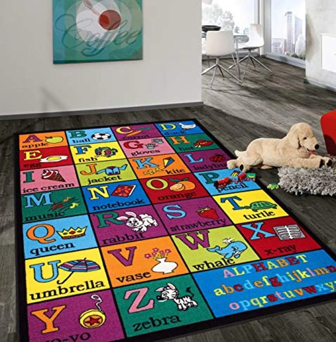 Kids Educational Alphabet Area Rug, Non Skid Learning Carpet for Playroom Bedroom Classroom, Multi Color Home Decor