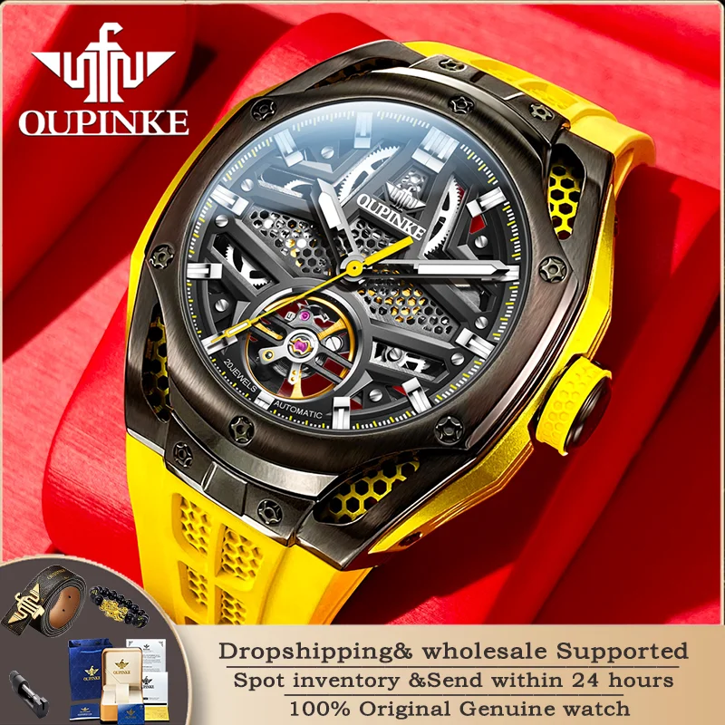 OUPINKE 9003 Men\'s Automatic Mechanical Watch High Quality Silicone Band Sports Luxury Brand Waterproof Men Watch Reno Masculino