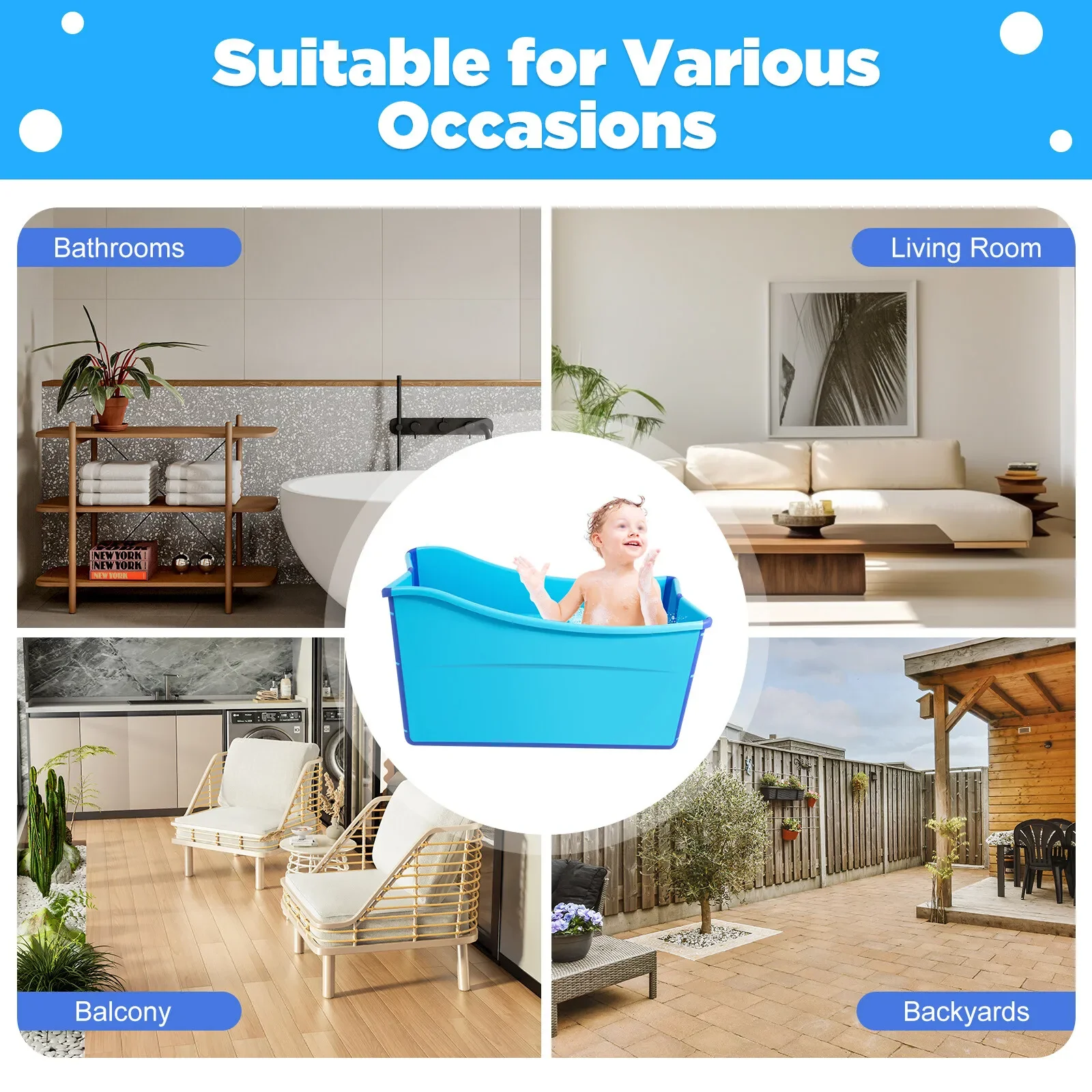 

Blue Foldable Bathtub Portable Sauna Massage Tub for Adults Collapsible Design