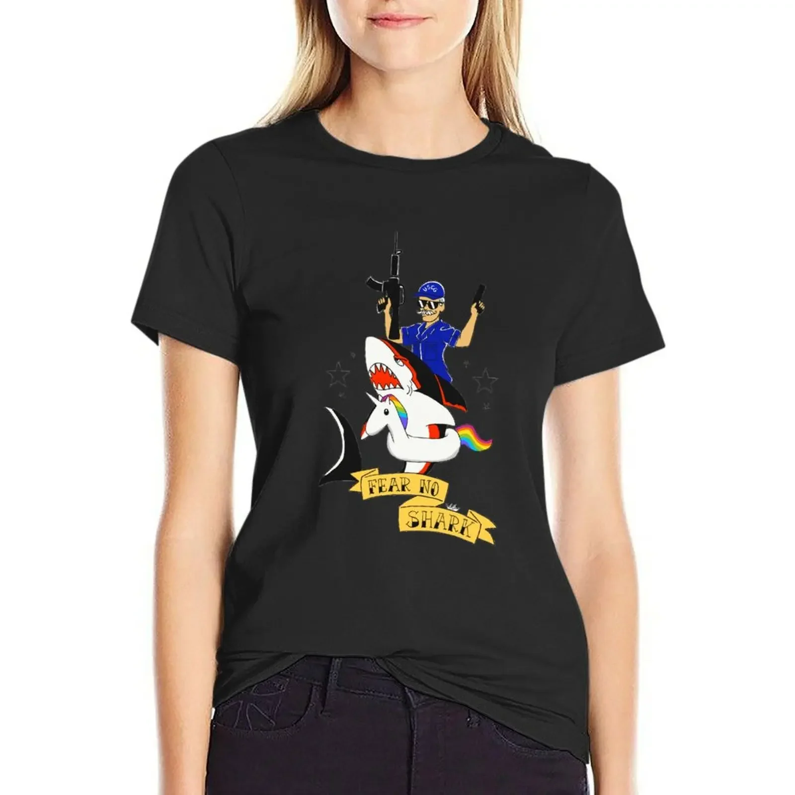 

Fear No Shark T-Shirt hippie clothes anime clothes lady clothes Aesthetic clothing Women tops
