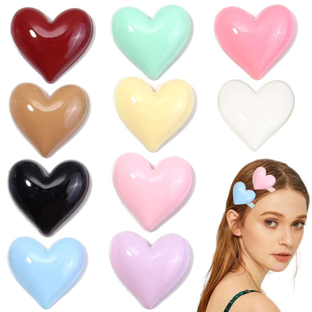 10pcs/lot Glossy Flat Back Heart Acrylic Cabochons Solid Color Heart Patches DIY Earrings Hair Barrettes Jewelry Making Crafts