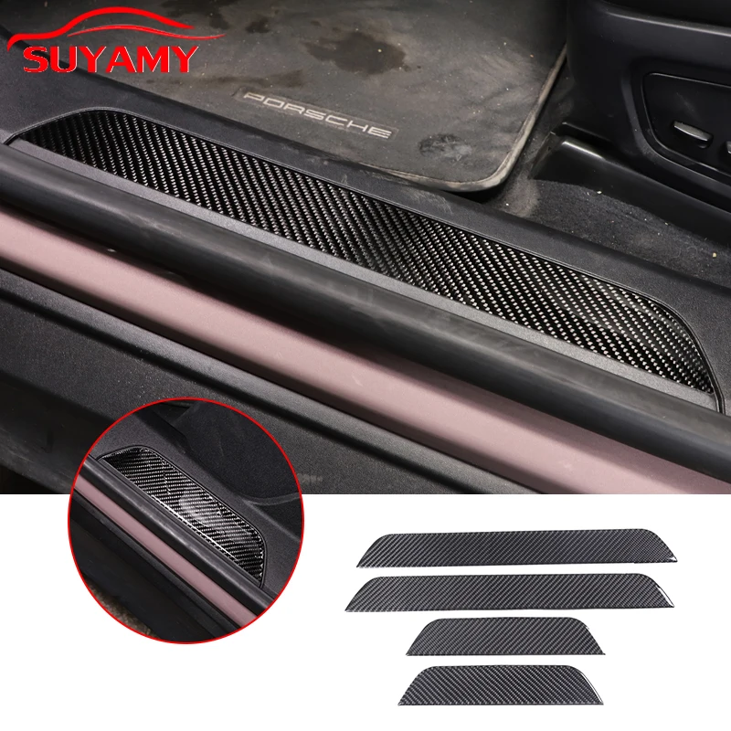 

Soft Carbon Fiber Inner Door Welcome Pedal Door Threshold Strip Trim Sticker For Porsche Taycan 2019-2022 Car Accessories