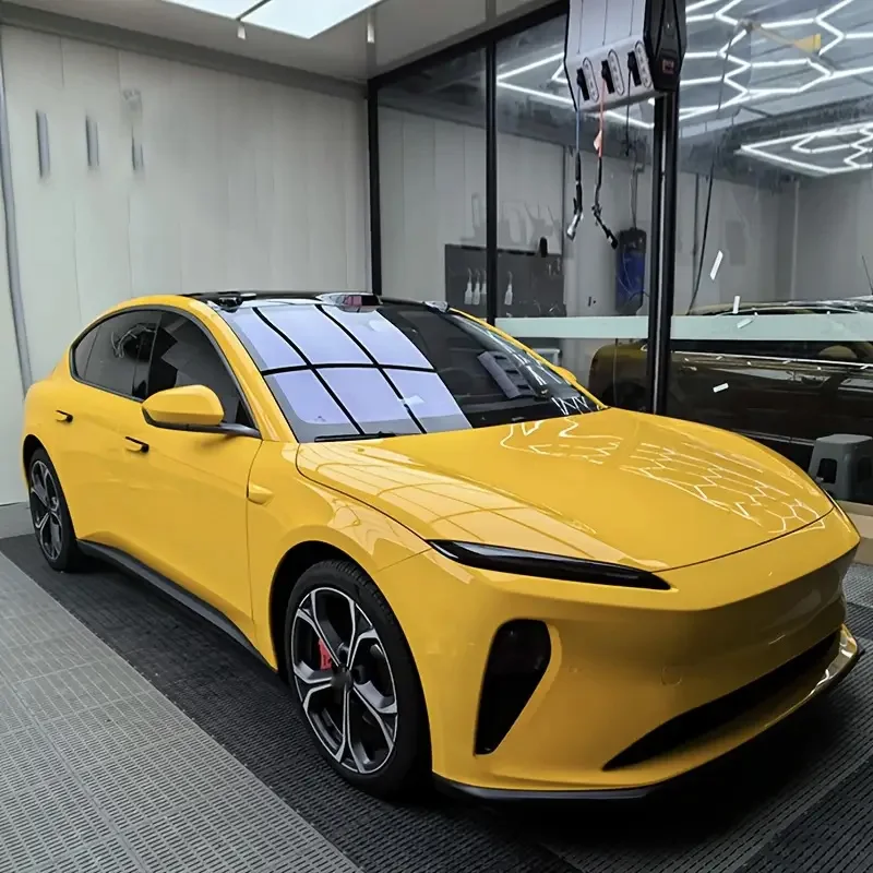 Premium Gloss Bright Yellow Vinyl Wrap Roll Self Adhesive Vehicle Car Decal Wrapping