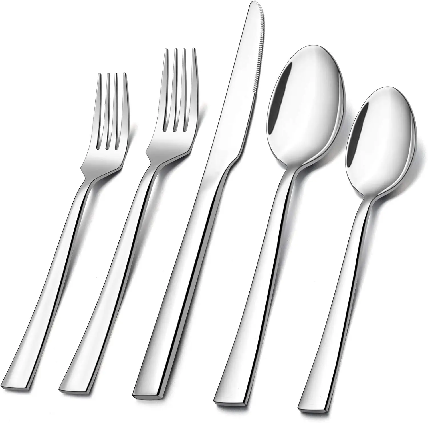 

60-Piece Stainless Steel Flatware Set for 12, Square Edge Mirror Polished Dishwasher Safe Cutlery