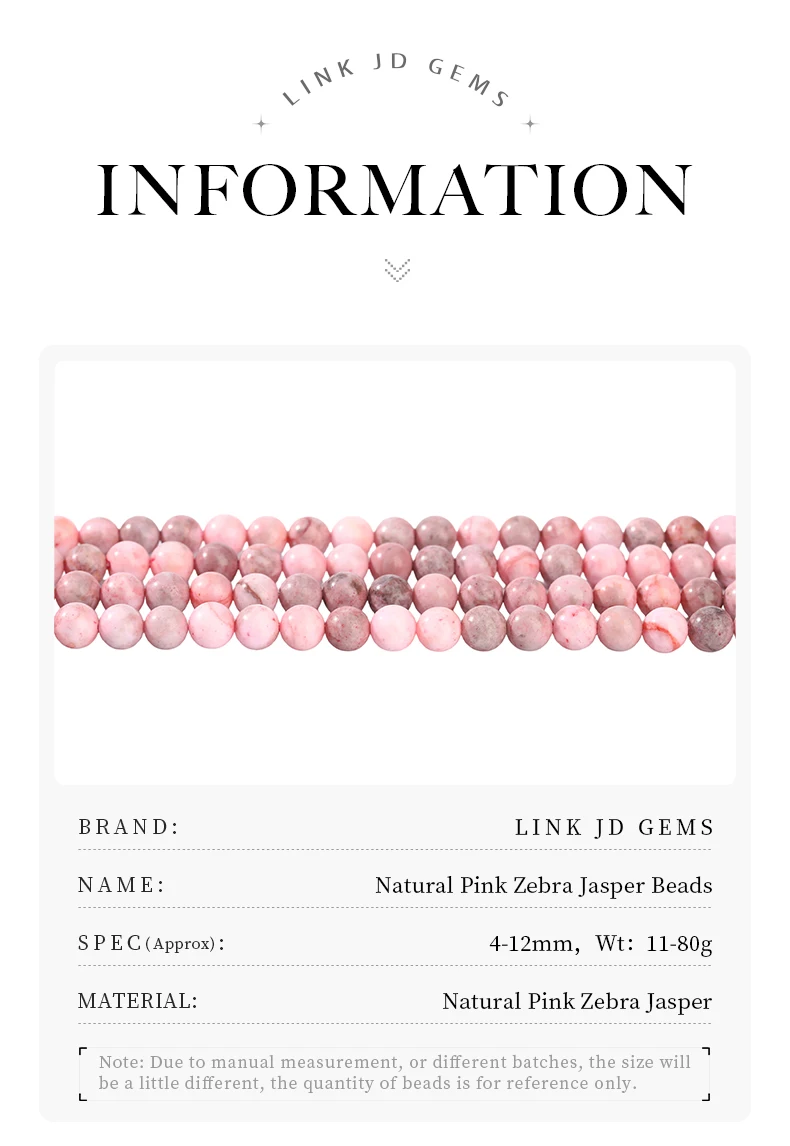 Naturstein Rosa Zebra Jaspis Perle 4 6 8 10 12mm Runde Lose Spacer Perle Für Schmuck Machen DIY Armbänder Halskette Zubehör – Detail 2
