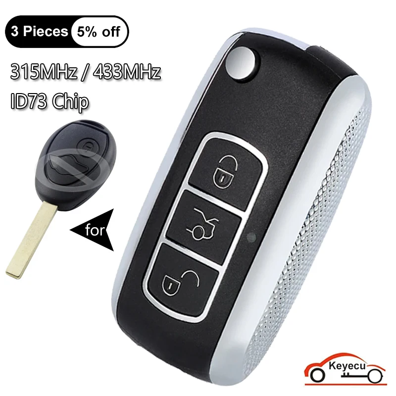 

KEYECU 3 Buttons 315MHz 433MHz ID73 Chip for BMW Mini Copper R50 R53 2002 2003 2004 2005 Auto Upgraded Flip Remote Key Fob