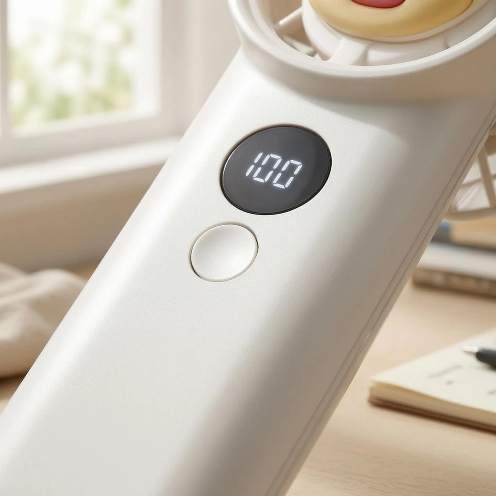 Handheld Electric Fan White Finish Desktop Electric Fan Home Appliance Round Grille Single-Button for Everyday Cooling