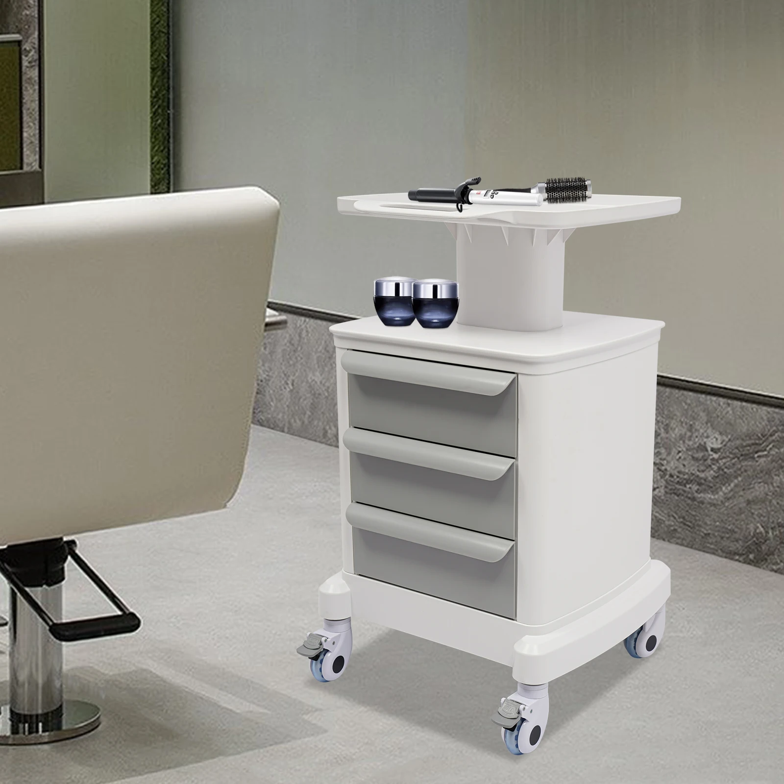 

Utility Cart Mobile Storage For Commercial Hospital Office Lab Modern Style 20.08*18.5*32.28in Size White Color With Drawers