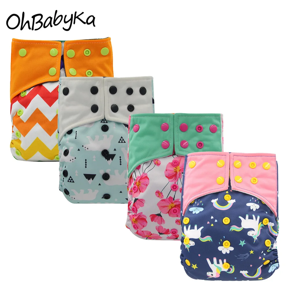 Ohbabyka All-in-two AI2 Diapers Pocket Cloth Nappy Bamboo Charcoal Baby Cloth Diaper Double Gussets Baby Nappies Couche Lavable