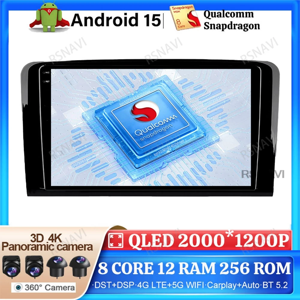 

Android 15 Car Radio For Mercedes Benz ML GL W164 ML350 ML500 GL320 X164 ML280 GL350 GL450 Multimedia 5G WIFI Head Unit Qualcomm