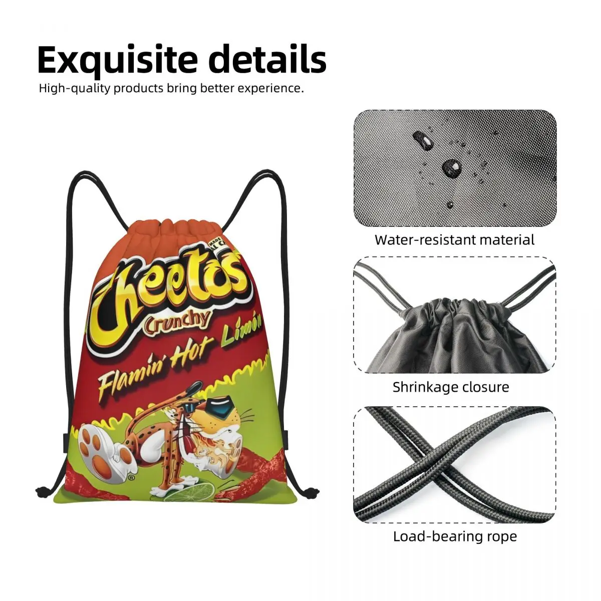 Funny Snacks Pattern Bag Drawstring Backpack Sports Gym Sackpack Potato Chips String Bags for Exercise