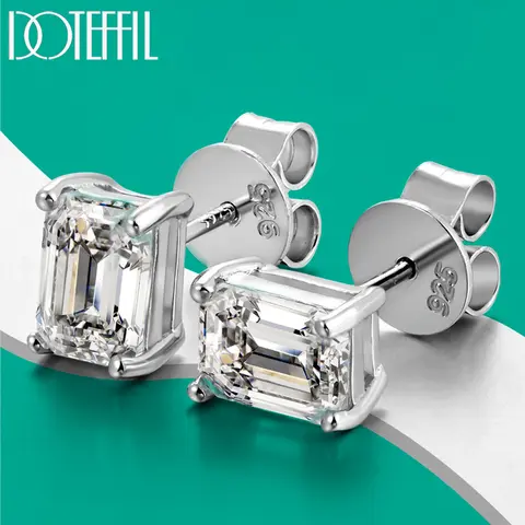 DOTEFFIL 2-4CT D VVS1 Moissanite 스퀘어 귀걸이 S925 스털링 슬라이버 여성용 GRA 인증서 파인 웨딩 파티 쥬얼리