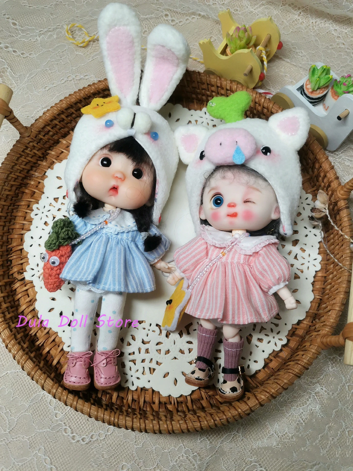 Dula Doll Clothes Dress Piggy bunny stripes skirt hat Ob11 gsc Doll Accessories