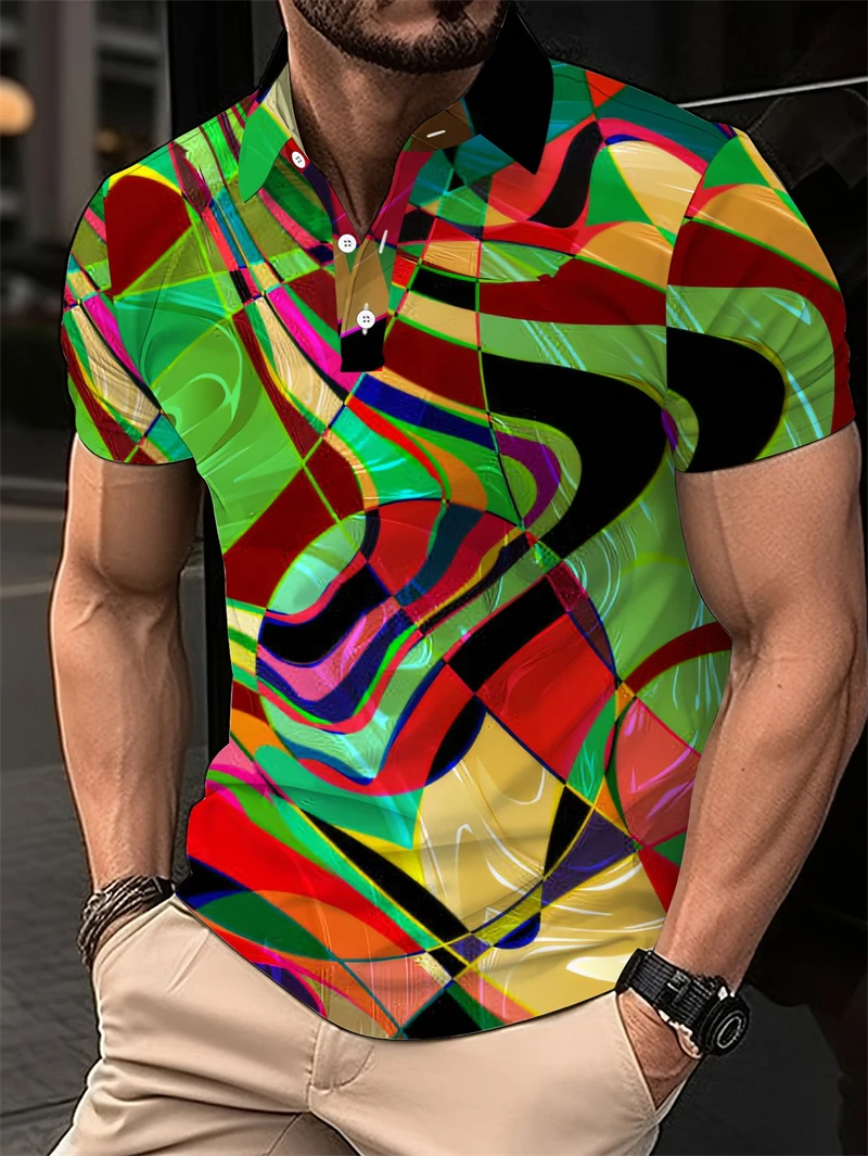 Colorful Psychedelic Swirl Men's Polo Shirt Retro Pop Art Print Quick Dry Fashion Short Sleeve Top Office Man Clothes Daily Wear