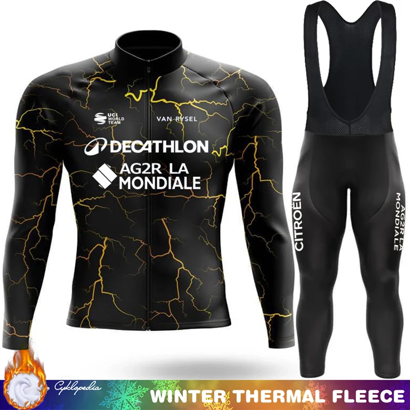 

Mens Cycling Clothes Winter Thermal Fleece Jersey DECATHLON AG2R LA Suit Man Bib Men Ciclismo Hombre Men's Bicycle Clothing Road