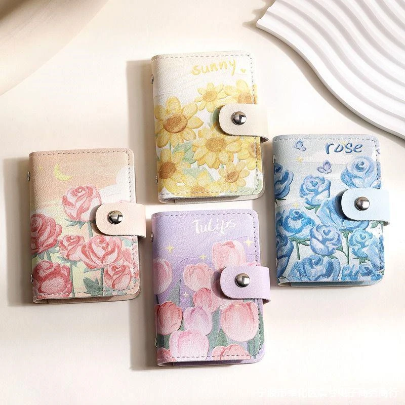 Multi-Cards Bit Large Capacity Card Bags for Women Floral Cartoon ID Bus Bank Credit Cards Holder Organizer School Accessories