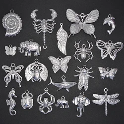 7Pcs/Lot Punk Scorpion Beetle Charms Jewelry Stainless Steel Assorted Butterfly Spider Shell Pendant DIY Necklaces Wholesale